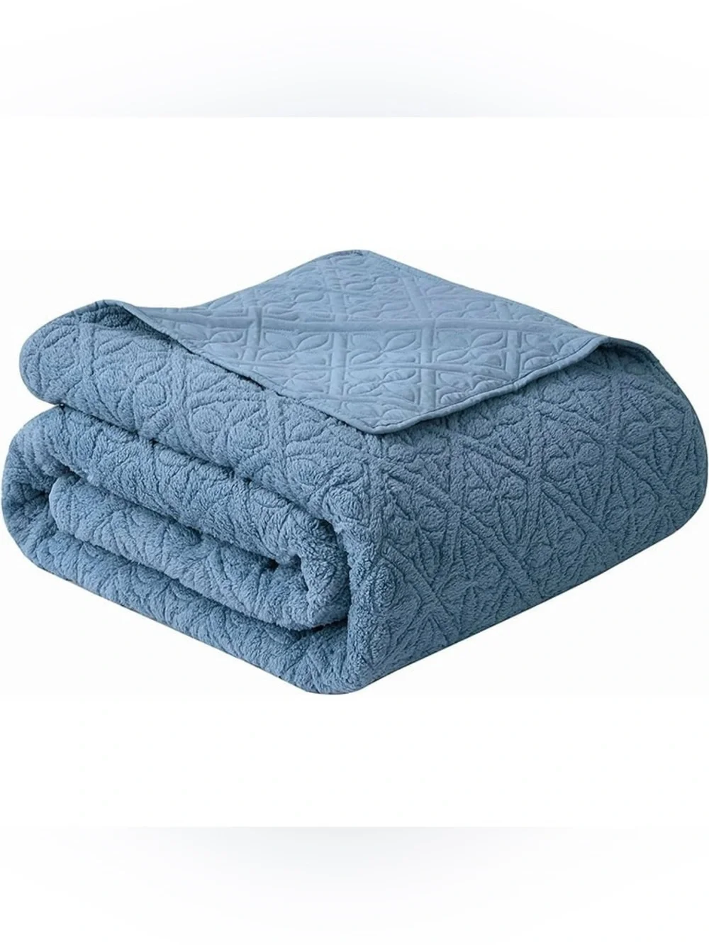 Blue Quilted sherpa king 3 piece Bedspread Set